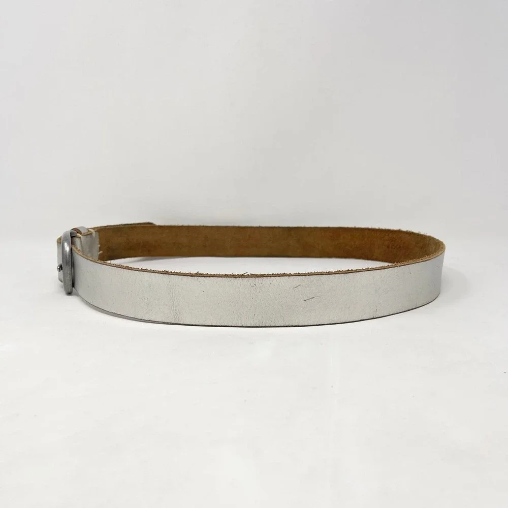 Lodis Genuine Leather Belt Wms Lg Silver‎ Metallic Raw Edge Pewter Buckle